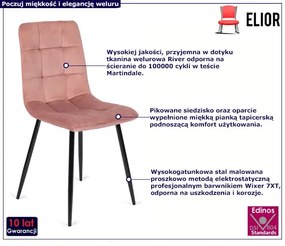 Różowe welurowe krzesło do stołu - Bionis