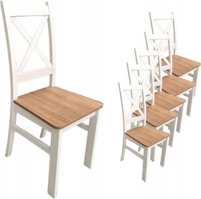 6x Krzesło Białe drewniane Krzyżak Dąb Sonoma