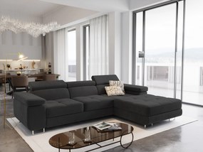 Masseno Narożnik ELMA z funkcją spania i pojemnikiem na pościel Narozniki L, Rozkładana sofa - Czarny, MONOLITH 95