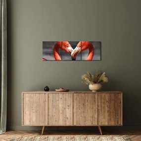 Obraz dwóch zakochanych flamingów (z zegarem) (90x30 cm)