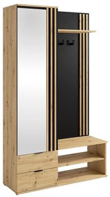Garderoba z lustrem i schowkami - Naturalny i Czarny - JANAKIA