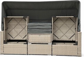 Wielofunkcyjny zestaw mebli ogrodowych - narożnik, leżanka z daszkiem Galicja 101 beż, poduszki szare