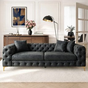 Sofa SORRENTO 3S Trzyosobowa Czarna Welurowa Nowoczesna Glamour