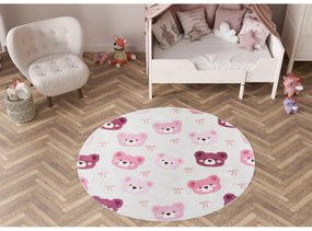 Różowo-kremowy dywan dziecięcy odpowiedni do prania ø120 cm Cute Teddies Pink – Vitaus