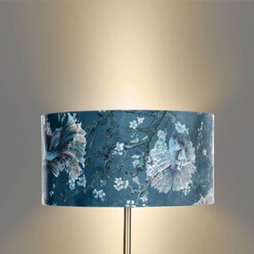 Lampa podłogowa mosiężna z aksamitnym abażurem w kształcie ryby 50 cm - Simplo klasyczny/Antyczny Oswietlenie wewnetrzne