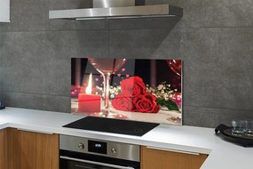 Szklany Panel Róże i Kieliszek przy Świecy