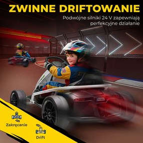 HOMCOM 24 V elektryczny gokart dla dzieci do 13 km/h z funkcją driftu, drift-kart z 2 silnikami dla 8-12 lat, biały | Aosom PL