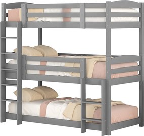 Łóżko piętrowe dziecięce 3-osobowe - 3 x 90 x 200 cm - drewno + MDF - szare