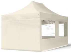 TOOLPORT 3x4,5 m Namiot Ekspresowy, ECONOMY Stal 30mm, ze ścianami bocznymi, okna panoramiczne, kremowy - (59043)