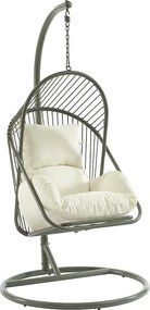 Fotel podwieszany z plecionej żywicy - Zielony z białymi poduszkami - LUTUS od MYLIA