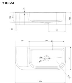 Umywalka betonowa wisząca / nablatowa półokrągła z półką bez otworu na baterię 65 x 30 cm LARMO | różne kolory : Kolor - Jagodowy, Typ montażu - nablatowa