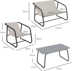 Outsunny Zestaw mebli ogrodowych 4-częściowy grupa wypoczynkowa, 1 Sofa, 2 Fotele, 1 Stolik, 110 x 70 x 70 cm, Kremowy + Czarny