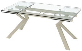 Rozkładany stół jadalniany dla 6-8 osób ze szkła hartowanego i beżowego metalu - Przezroczysty - VELIKA