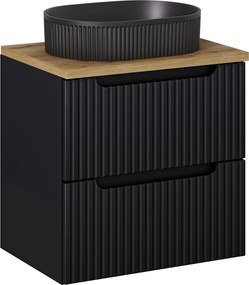 Szafka z szufladami Nova 60 cm z czarną umywalką Beyond, czarny mat/dąb coast evoke