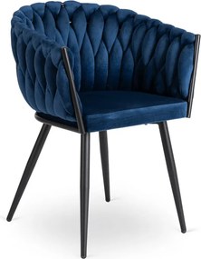 Krzesło Tapicerowane Plecione do Salonu ELENA Granatowe Welurowe Nowoczesne Loft