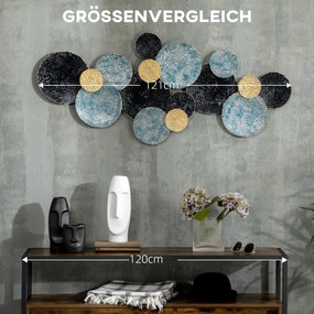 HOMCOM Dekoracja ścienna 3D Koła Metalowa 121cm Niebieski Czarny Złoty Unikalny design | Aosom PL