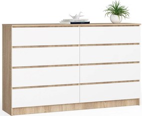Komoda AKORD K160 Dąb Sonoma 160 cm 8 szuflad kolor Biały mat 160x40x99 cm