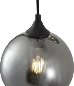 Lampa wisząca w stylu Art Deco czarna z przydymionym szkłem 3-źródła światła - Wallace