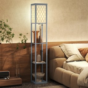 HOMCOM Lampa stojąca z półką, 3 półki, kompaktowe wymiary, MDF, Jasnoszary