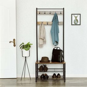 Wieszak z ławką i stojakiem na buty HENRY w stylu industrialnym, 32x70x175 cm, brązowy/czarny Vasagle