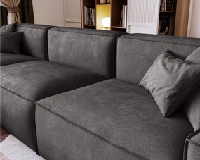 Emporius Figo narożnik w kształcie L - narożnik w nowoczesnym stylu bez pojemnika - prawostronny, tkanina aksamitna, ciemny szary (Whisper 15)