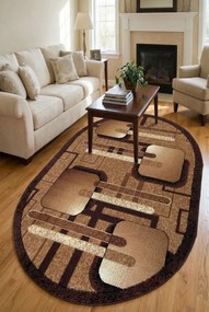 Brązowy owalny dywan z wzorami R0-T03