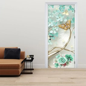 Fototapeta na drzwi - Kwiat z motylami (95x205cm)