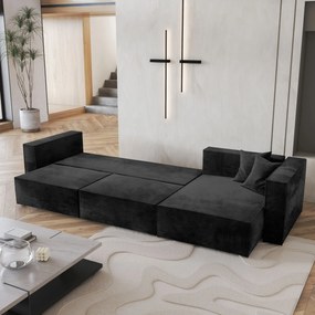 Masseno Narożnik TOLMO z funkcją spania i pojemnikiem na pościel Narozniki L, Rozkładana sofa - Czarny, MONOLITH 95