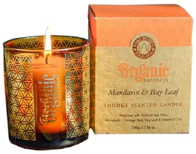 Organiczna świeca kadzidlana Mandarin &amp; BayLeaf 200 g w szklanym słoiczku ze złotą folią
