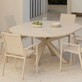Zestaw 145-200x145 Cm Okrągły Stół Rozkładany Barces I 6 Krzeseł Ogrodowych Karena Aluminiowych Składanych Z Podłokietnikami Kremowa Tapioca - Sklum