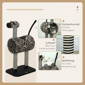 PawHut Drapak Zebra Design Tunelem 3 Poziomy Czarno Biały Stylowy i Funkcjonalny 485x35x93cm | Aosom PL