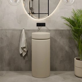 Umywalka z konglomeratu wolnostojąca okrągła beżowa matowa 85 x 40 cm RONA Beige Matt : Podłączenie syfonu - Do ściany