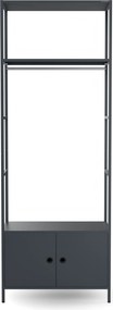 Regał biurowy otwarty z drążkiem na ubrania, do recepcji i poczekalni, metalowy, antracytowy, 800x2200x400 mm: ARIEL