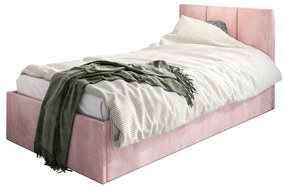 Łóżko młodzieżowe VIVO 80x200 różowe z tapicerowanym panelem i pojemnikiem na pościel MKPOL