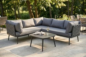 Zestaw mebli ogrodowych szary aluminium narożnik z poduszkami i stolik