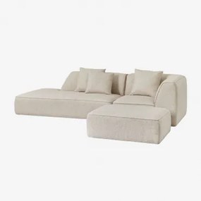 Modułowa Sofa Narożna Z 2 Częściami Z Lewym Szezlongiem I Pufem W Tkaninie Bouclé Cardea Tkanina Bouclé W Kolorze Kremowo-beżowym - Sklum