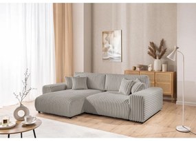 Jasnoszary sztruksowy rozkładany narożnik ze schowkiem (lewostronny) Sarina – Ropez