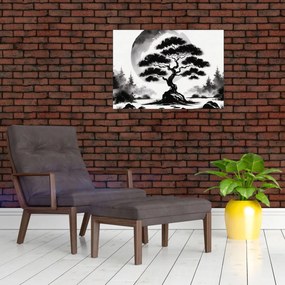 Obraz na szkle – Czarno-biały bonsai (70x50 cm)