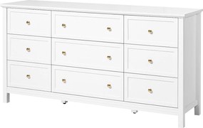 Komoda SucceBuy z 9 Szufladami, Drewniana Szafka z Systemem Przesuwnym i Antypoślizgowym, Minimalistyczny Styl Retro, Szafka do Salonu, Biała