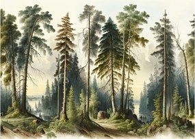 Obraz na szkle - Krajobraz lasów w stylu vintage (70x50 cm)