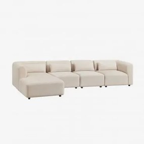 Sofa Modułowy Z Lewym Szezlongiem, 4-częściowy Fogler Len Aksamit Beż Lniany - Sklum