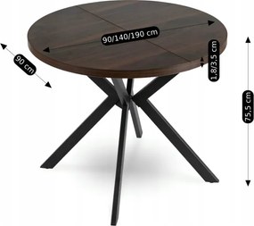 Stół Okrągły Rozkładany LUGO 90-190 cm Orzech/Czarny Loft