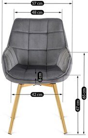 Zestaw Stół Okrągły Szklany SALLO 100 cm ze Złotymi Nogami i 4 Krzesła Tapicerowane Obrotowe do Salonu MIA Szare Welurowe