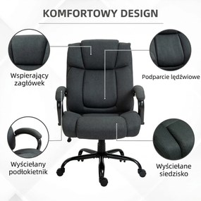 Vinsetto Fotel biurowy, Ergonomiczny fotel biurowy, Fotel obrotowy z wyściełanym podłokietnikiem, do 220 kg, Szary