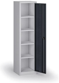 Wąska szafa warsztatowa, 4 półki, 1950 × 505 × 500 mm, grafitowe drzwi
