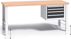 Stół warsztatowy z regulacją wysokości G3, 1700 x 685 x 840-1050 mm, 1x 4 szufladowy kontener, grafitowy