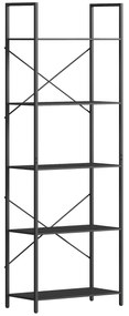 HOMCOM Regał na książki, stojący regał 5 półek, industrialny regał biurowy z metalowym stelażem, otwarty regał do przechowywania do salonu, biura, gabinetu, 60x30x170,5 cm, Czarny