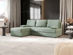 BEDANTE Narożnik MOS L Cosmic 16 Jasnozielony Lewy z funkcją spania, sofa w kształcie L z pojemnikiem, kanapa rozkładana