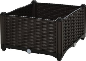 Outsunny podwyższona grządka skrzynia na rośliny z otworami odpływowymi wygląd rattanu PP brązowy | Aosom PL