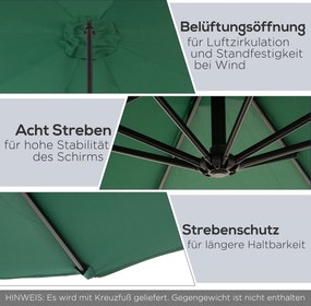 Outsunny parasol przeciwsłoneczny na wysięgniku z korbką ręczną odpinany zielony ochrona UV | Aosom PL